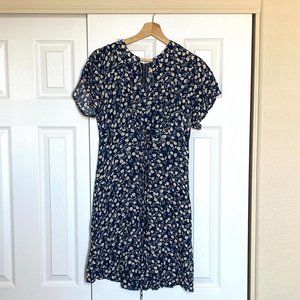 Floral Summer Dress Navy with Cream and Yellow Daisies Size M